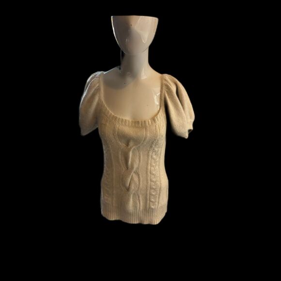 Arden B Angora Blend Women's Blouse Knitted Sz M Square Neck Short Sleeve White - Picture 1 of 6